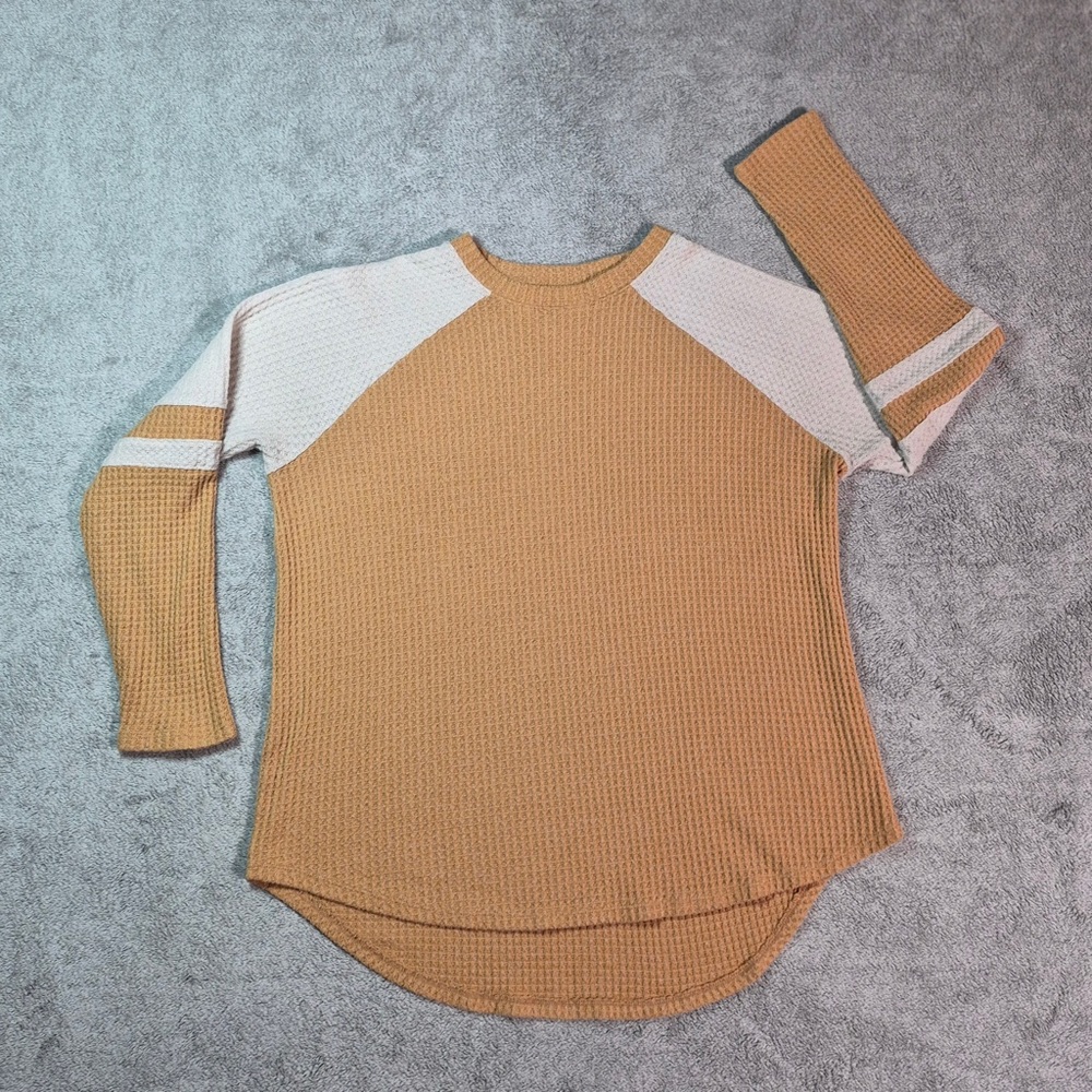 American Eagle Outfitters Waffle Knit Long Sleeve Top in Camel and Cream
